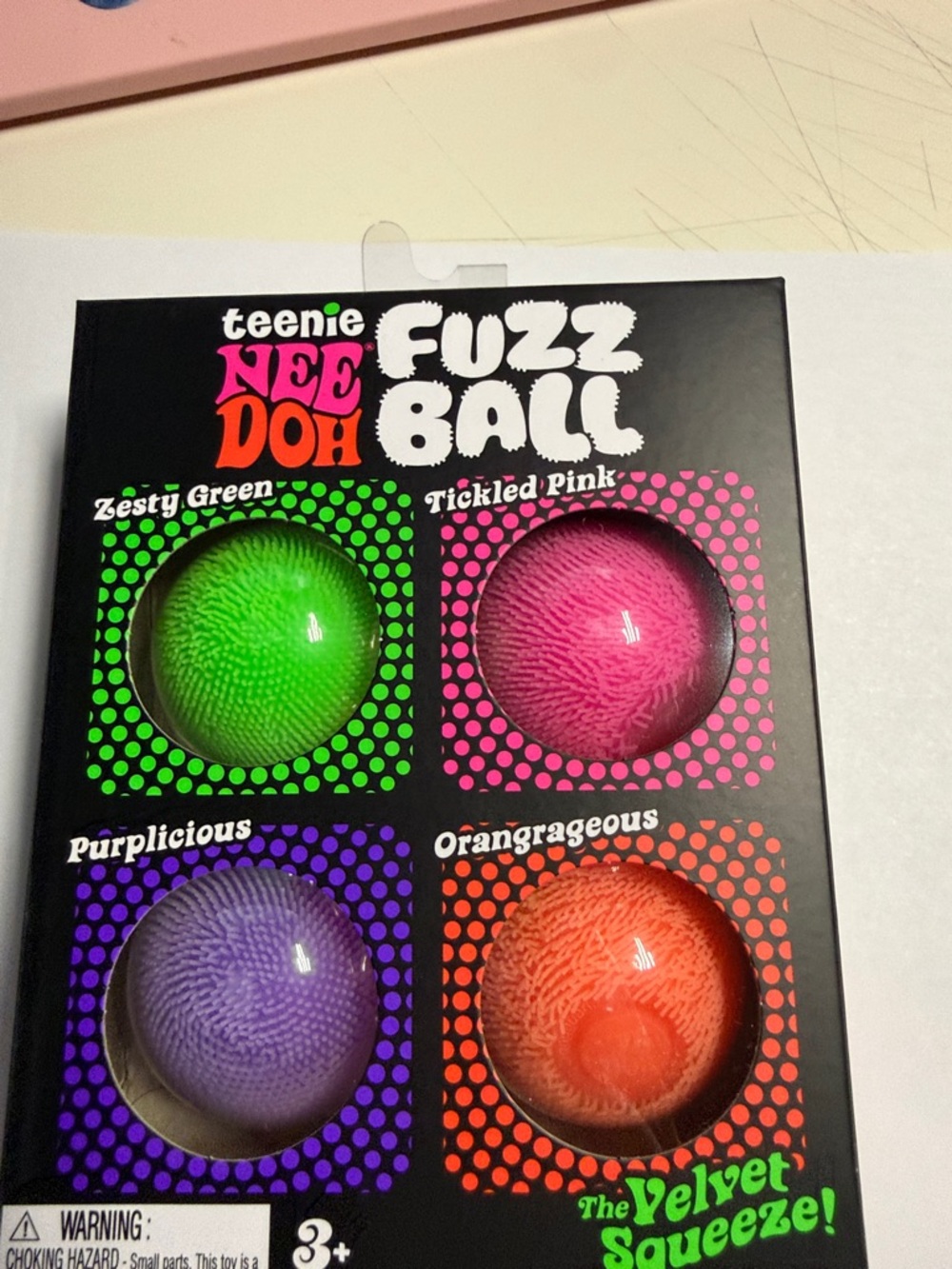 teenie NEE DOH Fuzz Ball Kids Toy Set - Green, Pink, Purple, Orange